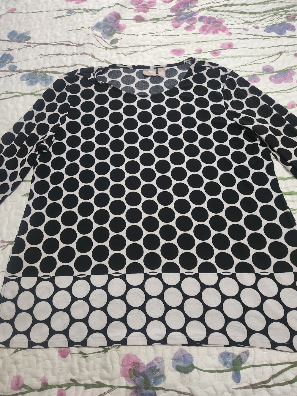 Chico's Black and White Polka Dot Long Sleeve Top